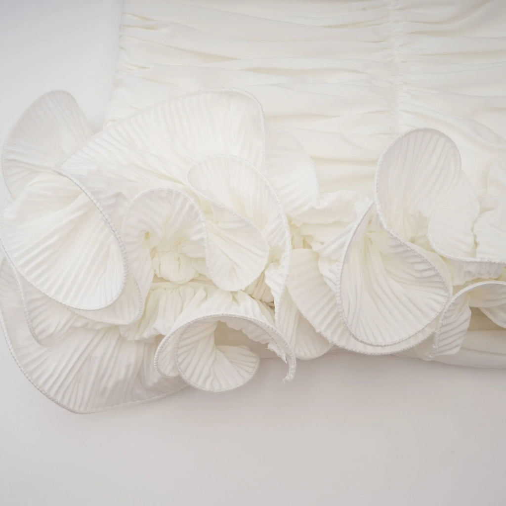 Egle Mini Dress - Ruffled and Ruched Detailing - High - waisted - Asymmetric Design