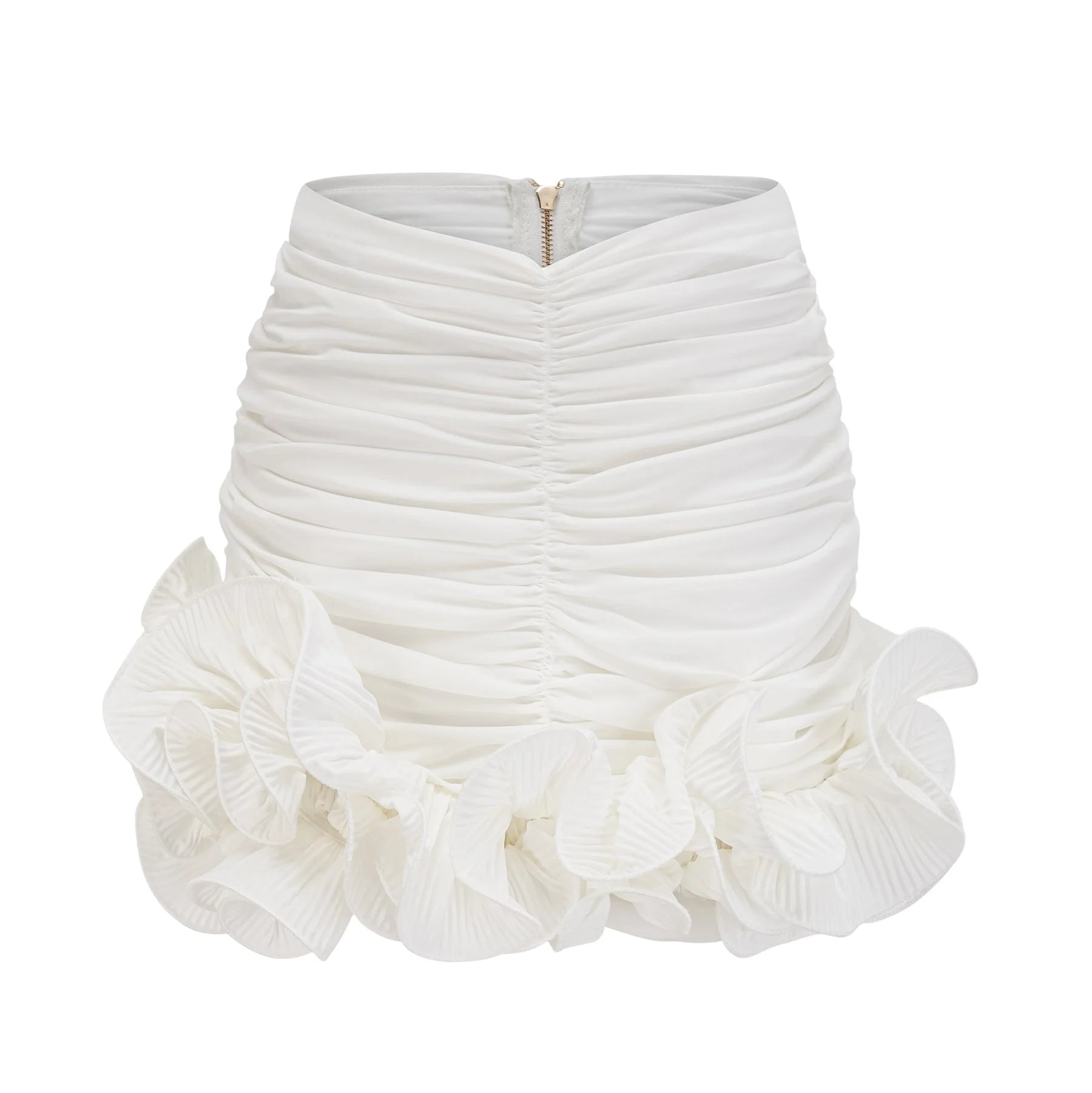 Egle Mini Dress - Ruffled and Ruched Detailing - High - waisted - Asymmetric Design