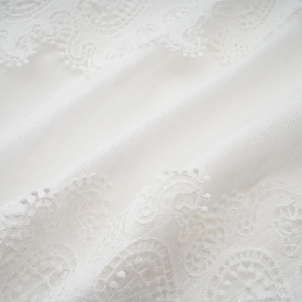 Elaina Midi Dress White Lace - Trim Panelled & Belted