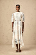 Elaina Midi Dress White Lace - Trim Panelled & Belted