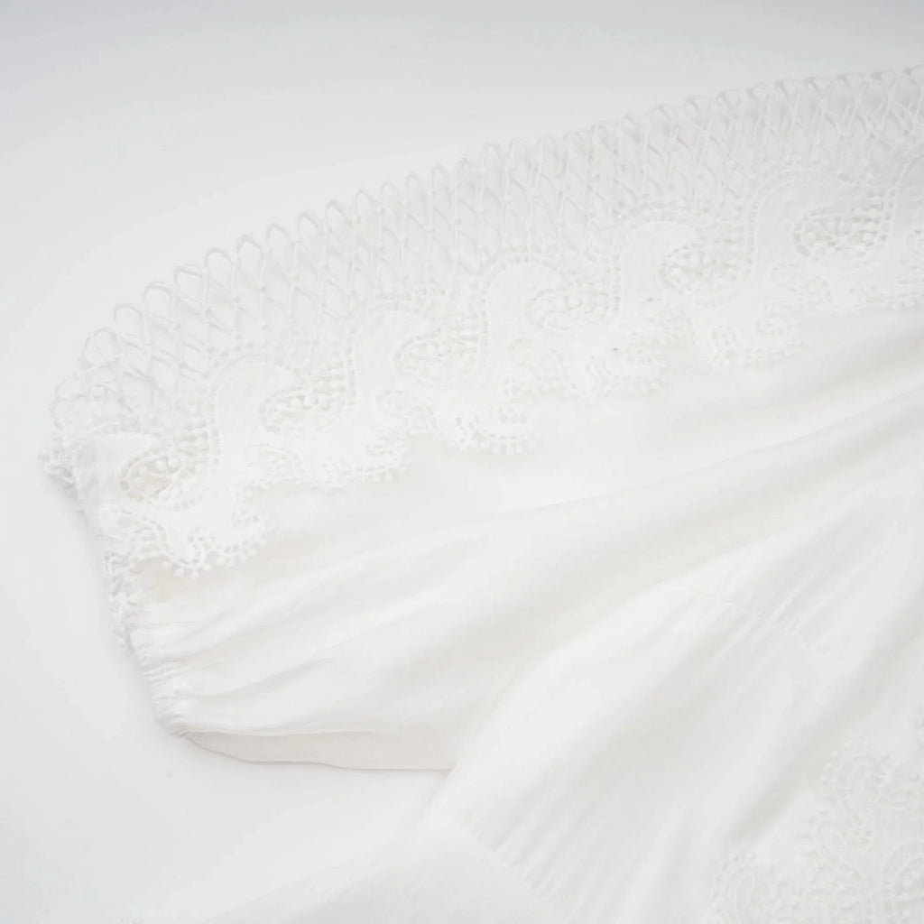 Elaina Midi Dress White Lace - Trim Panelled & Belted