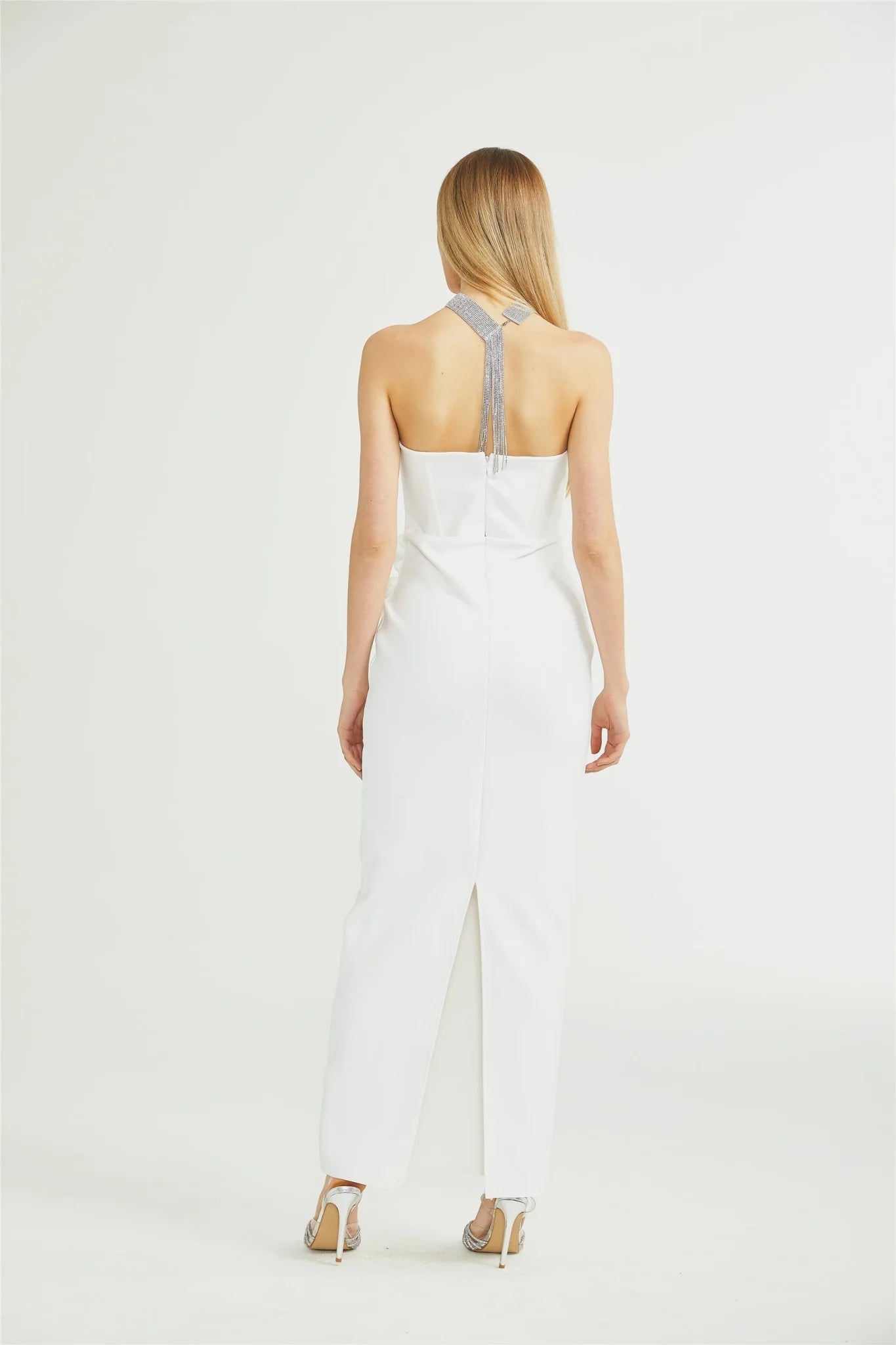 Elda Floral Midi Dress - Off - Shoulder Corset Style - Faux - Flower Accents - Rear Zip Fastening & Slit