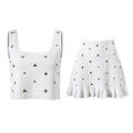 Elda Top & Skirt Set - Cropped Top With Floral Motifs - Relaxed Fit - Soft Knitted Fabric - Ruffle Hem Detail