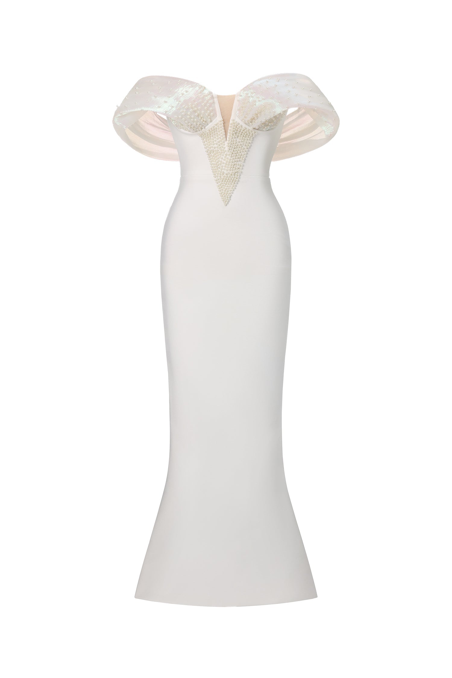 Elda White Off-Shoulder Pearl Detailing Dress