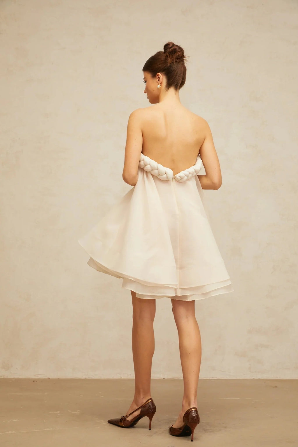 Eleanor Mini Dress White Braid Detail Puff Skirt
