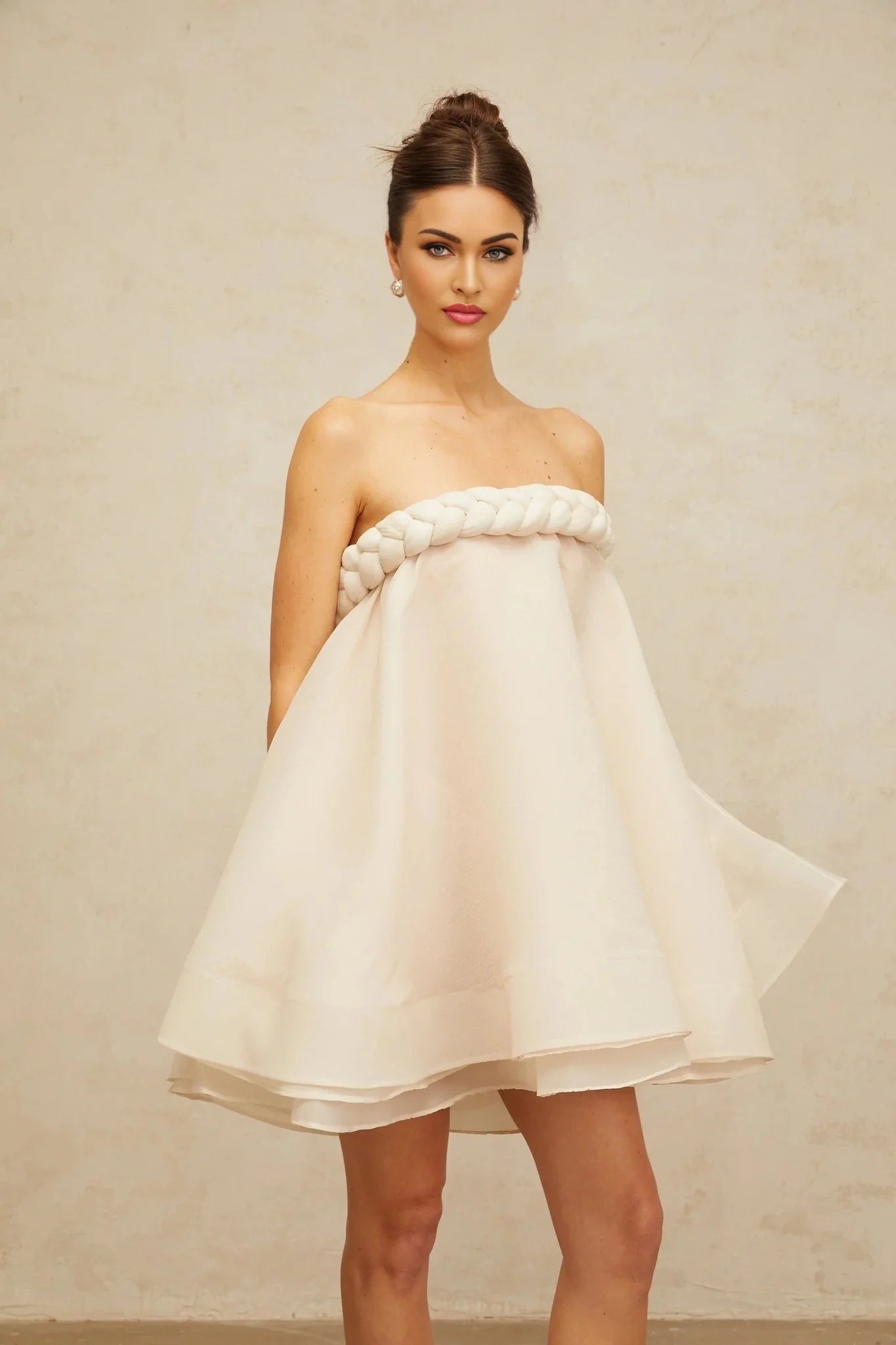 Eleanor Mini Dress White Braid Detail Puff Skirt
