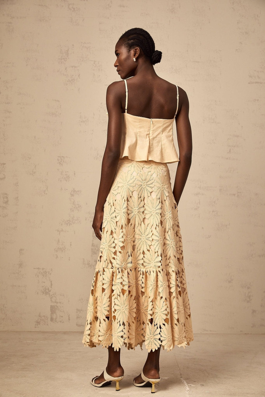 Eleanor Top & Skirt Set - Adjustable Straps - Floral Appliqué - Flared Hem - Embroidery Detail - Scallop Trim