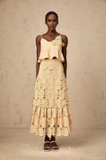 Eleanor Top & Skirt Set - Adjustable Straps - Floral Appliqué - Flared Hem - Embroidery Detail - Scallop Trim