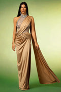 Elena Beige Halter Maxi Dress with Diamond Detailing