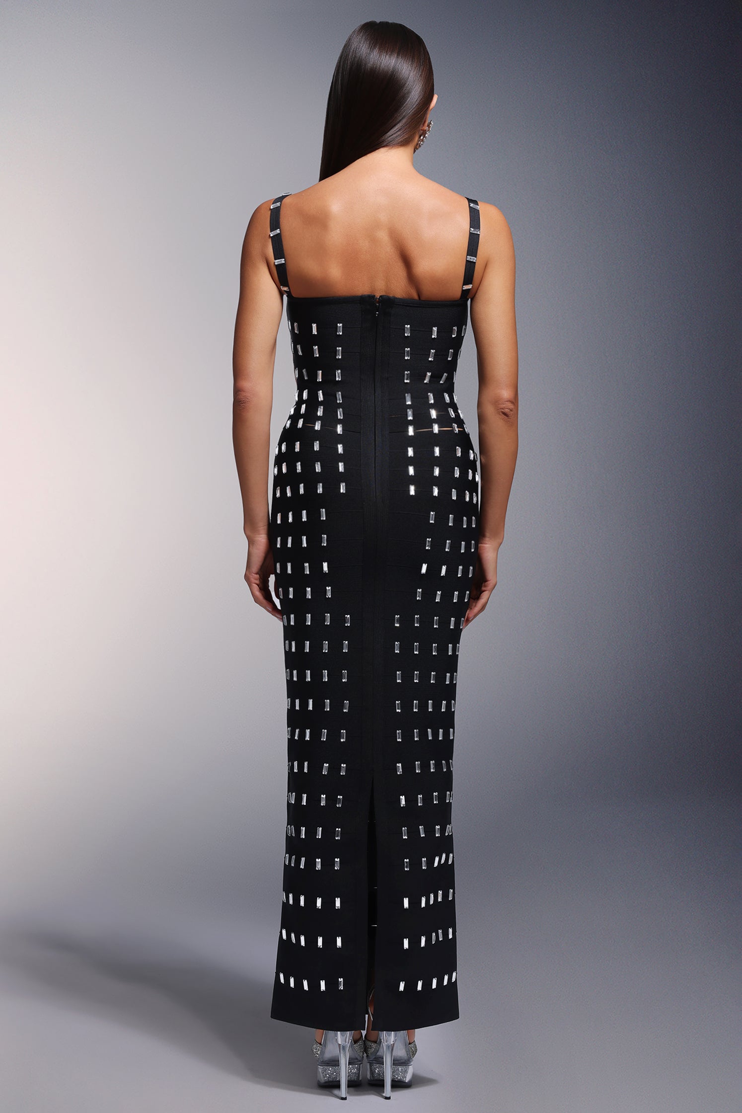 Elena Black Bandage Maxi Dress with Hollow Diamond Detailing