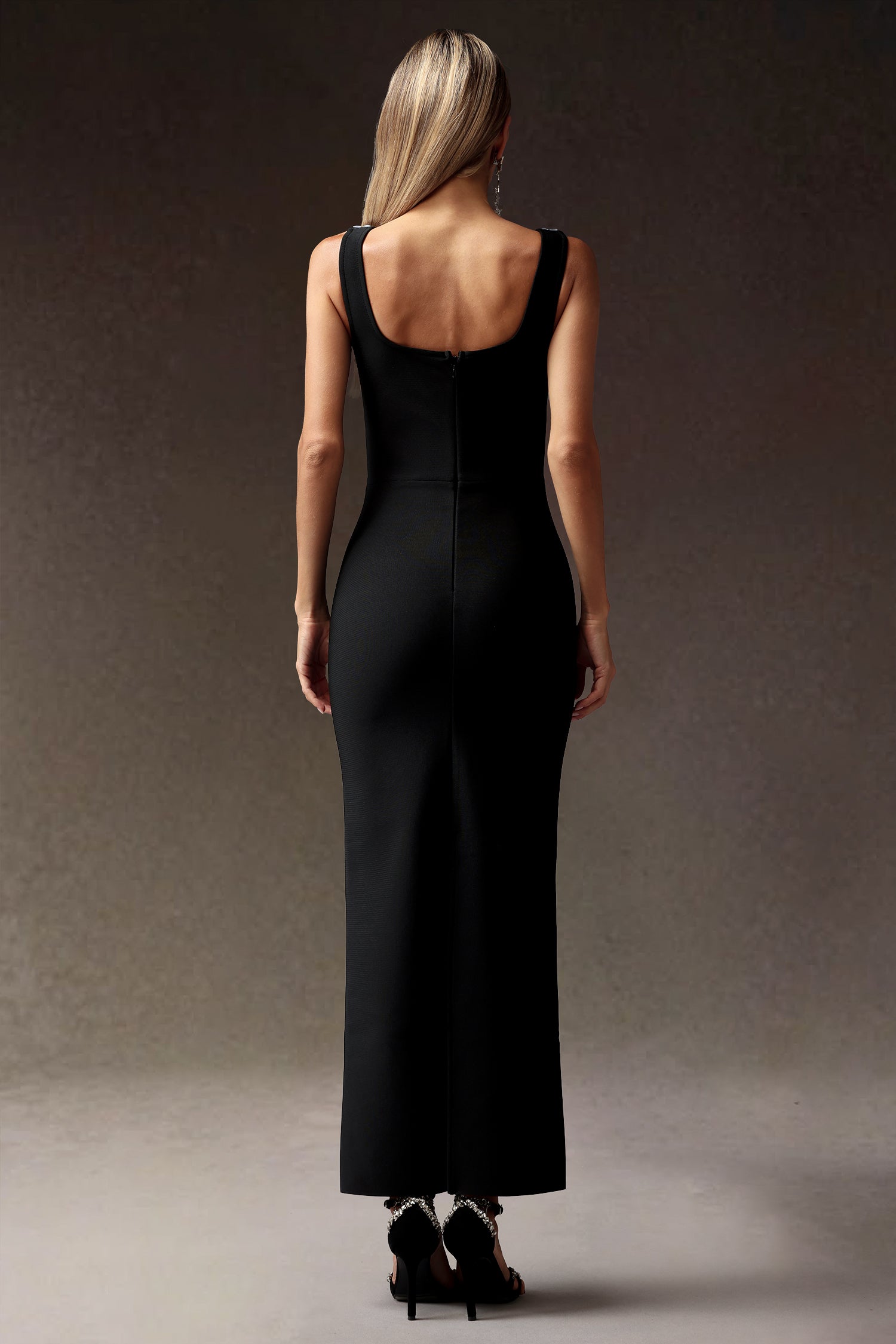 Elena Black Embellished Square Neckline Dress