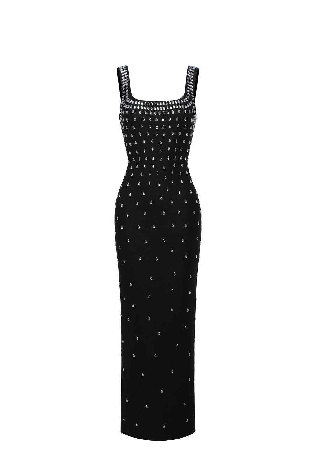 Elena Black Embellished Square Neckline Dress