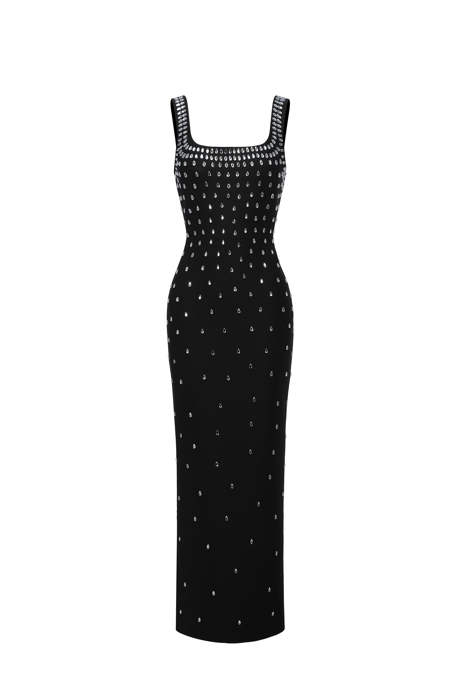 Elena Black Embellished Square Neckline Dress