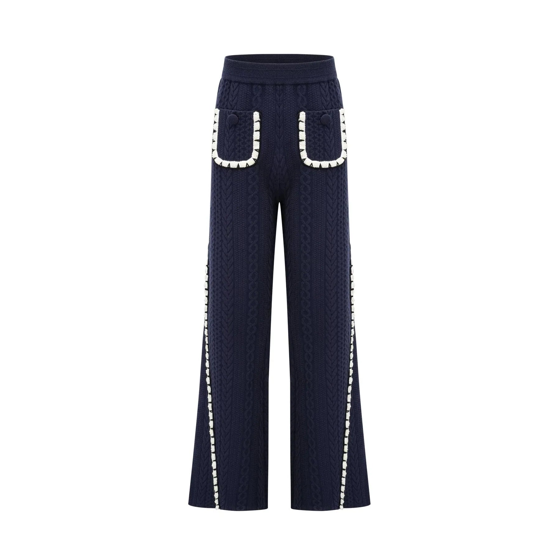 Elena Cardigan & Trousers Set Chunky Crochet Sailor Collar Blue White