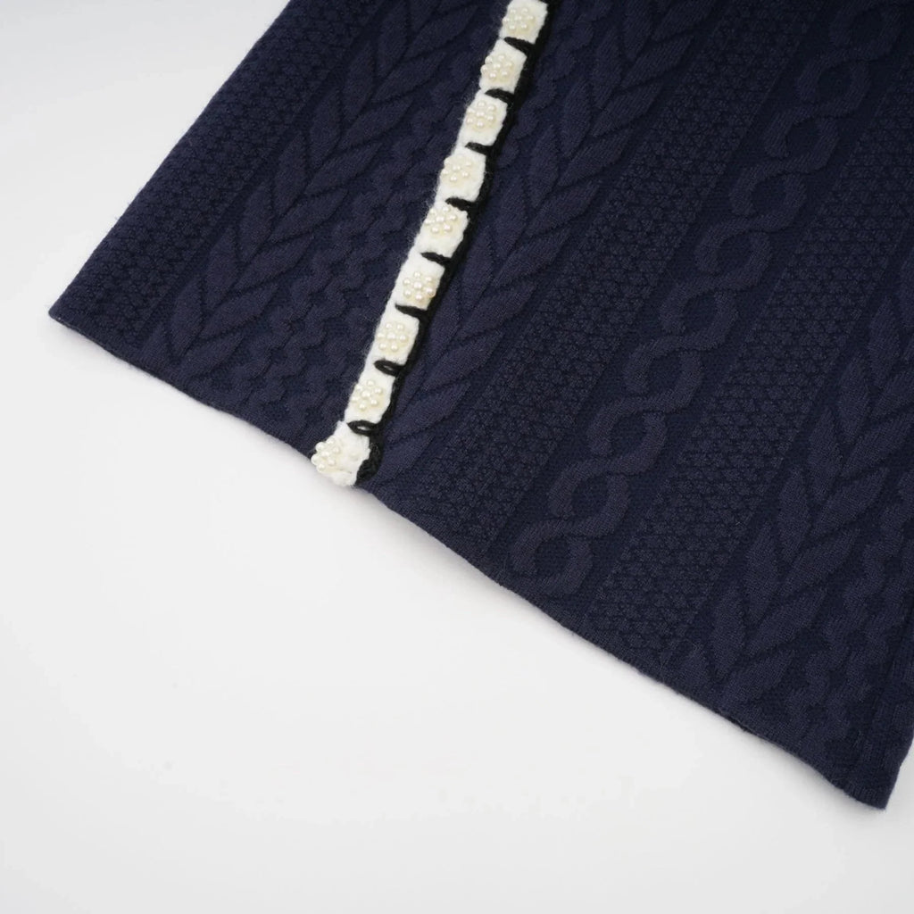 Elena Cardigan & Trousers Set Chunky Crochet Sailor Collar Blue White