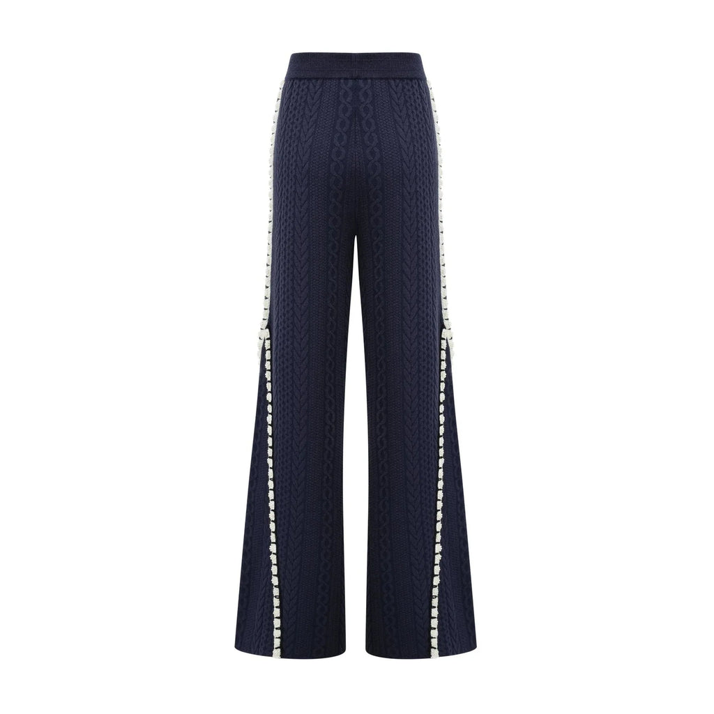 Elena Cardigan & Trousers Set Chunky Crochet Sailor Collar Blue White
