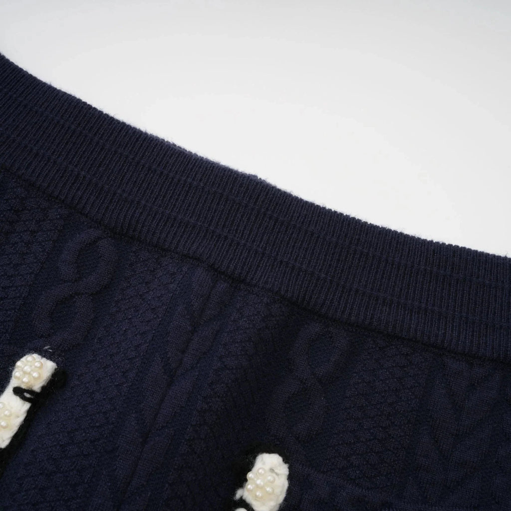 Elena Cardigan & Trousers Set Chunky Crochet Sailor Collar Blue White