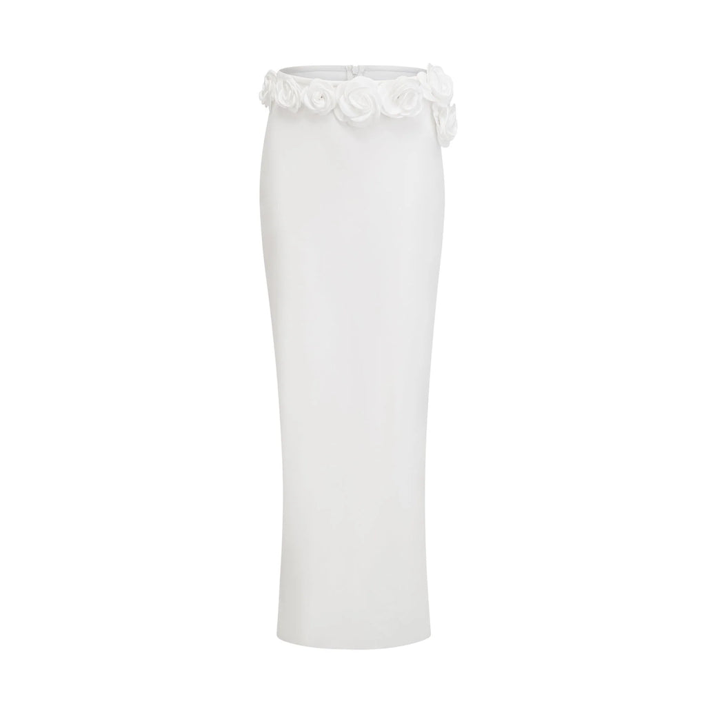 Elena Faux - Flower Detailed Cropped Top - Ankle - Length Skirt Set