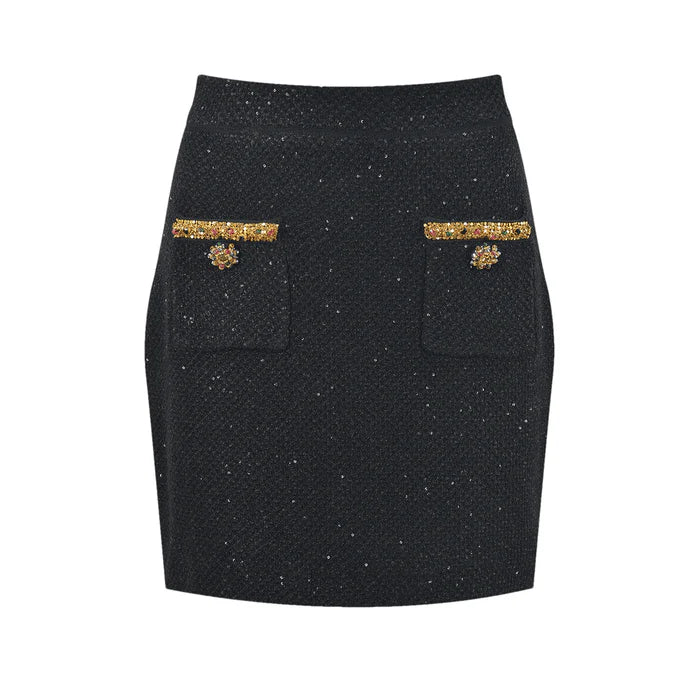 Elena Jacket & Skirt - Sequin Design - Front Button Fastening - Four Front Welt Pockets - Knitted Construction