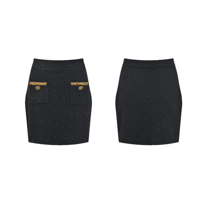 Elena Jacket & Skirt - Sequin Design - Front Button Fastening - Four Front Welt Pockets - Knitted Construction