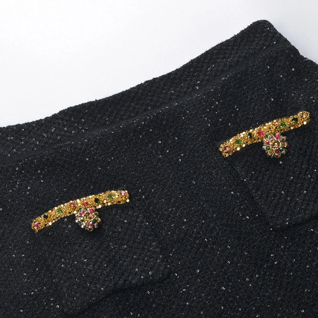 Elena Jacket & Skirt - Sequin Design - Front Button Fastening - Four Front Welt Pockets - Knitted Construction