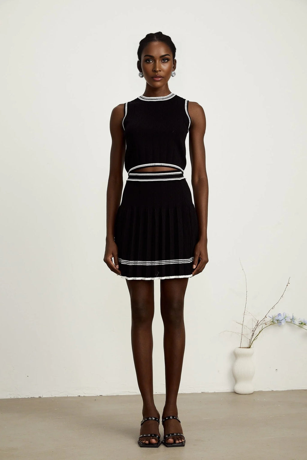 Elena Knit 3 - Piece Set - Cardigan, Vest Top & Mini Skirt