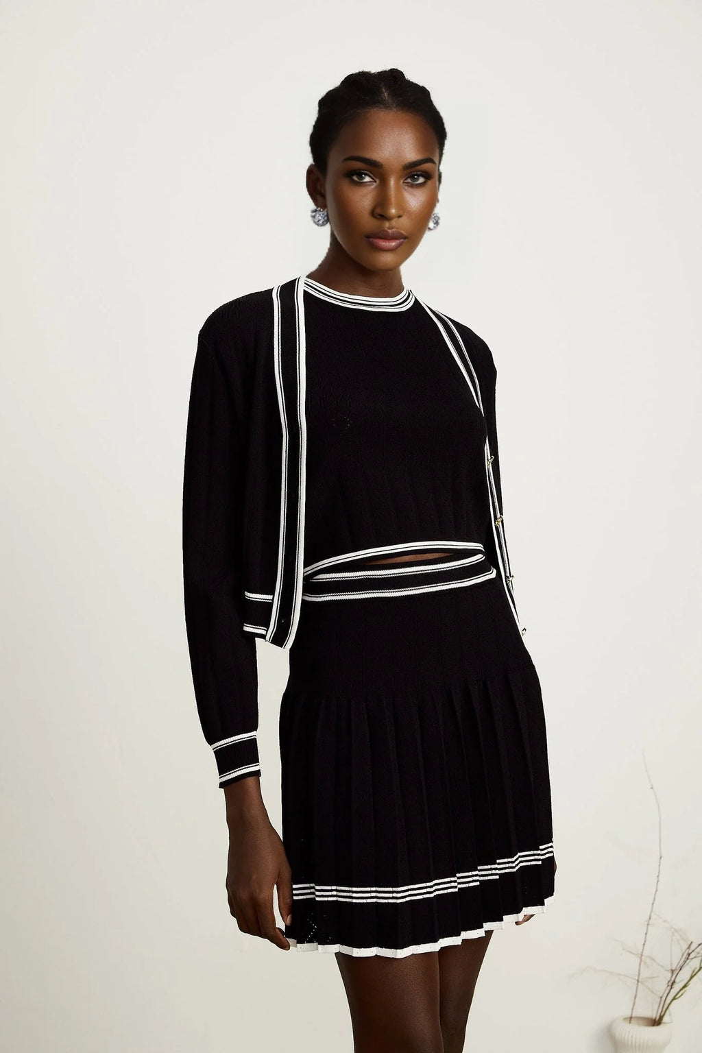 Elena Knit 3 - Piece Set - Cardigan, Vest Top & Mini Skirt