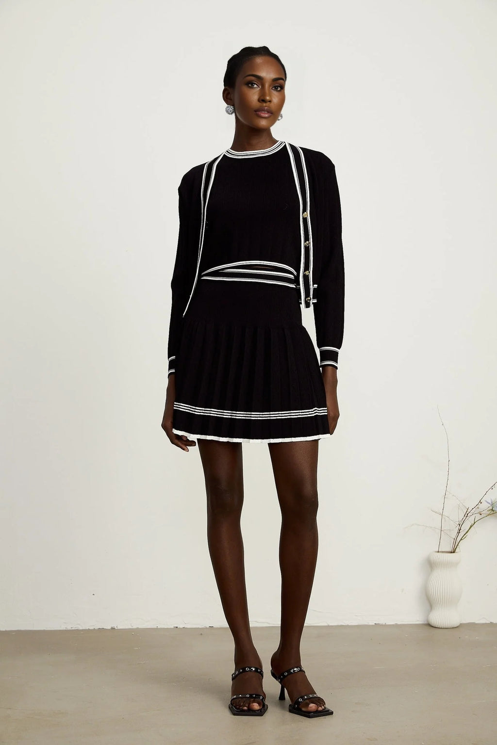 Elena Knit 3 - Piece Set - Cardigan, Vest Top & Mini Skirt