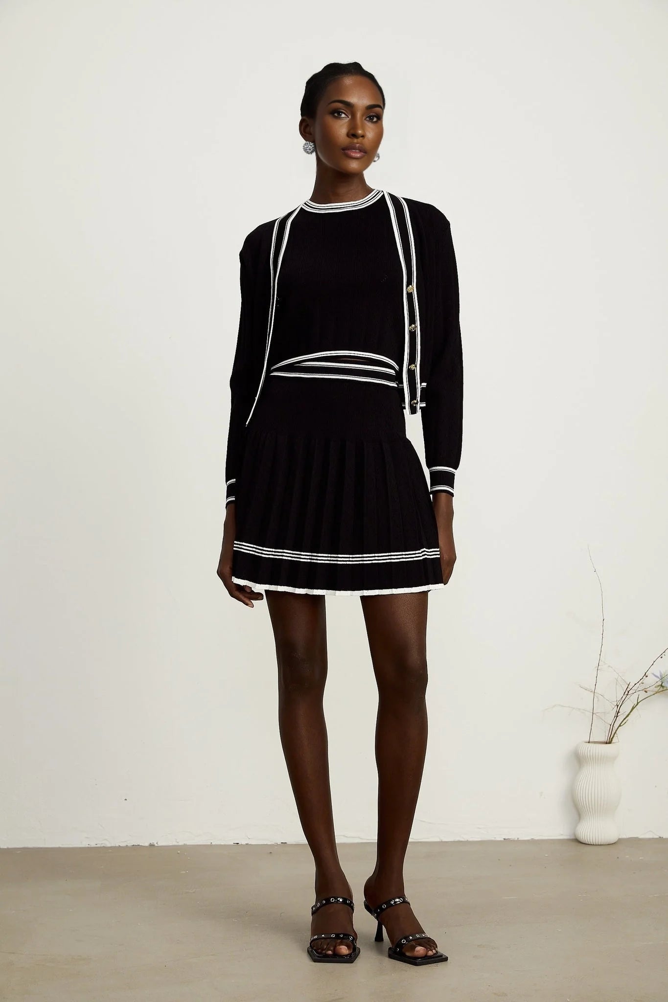Elena Knit 3 - Piece Set - Cardigan, Vest Top & Mini Skirt