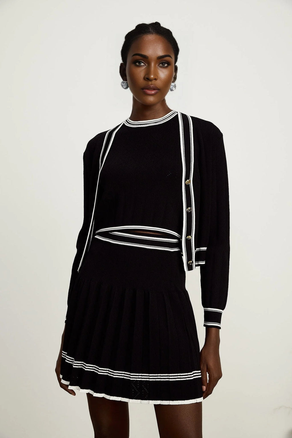 Elena Knit 3 - Piece Set - Cardigan, Vest Top & Mini Skirt