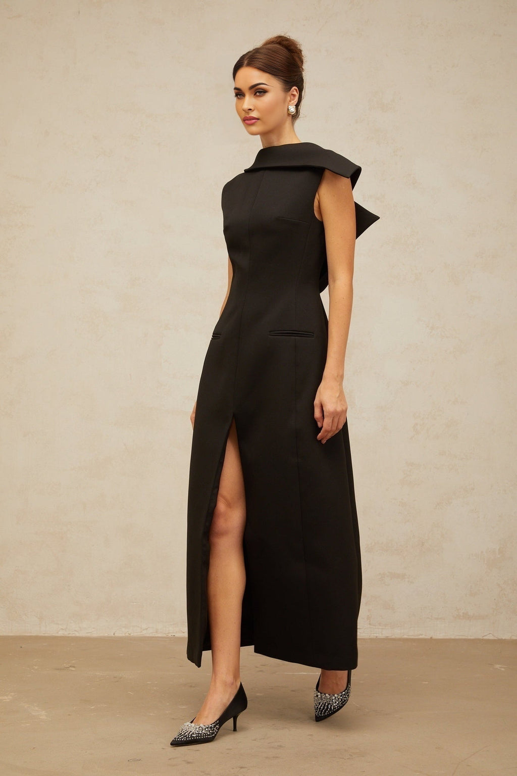 Elena Midi Dress - Deconstructed Design - Bateau Neck - Sleeveless - Open Back