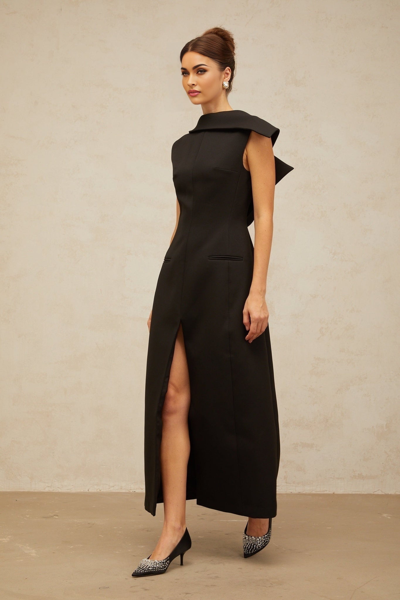Elena Midi Dress - Deconstructed Design - Bateau Neck - Sleeveless - Open Back