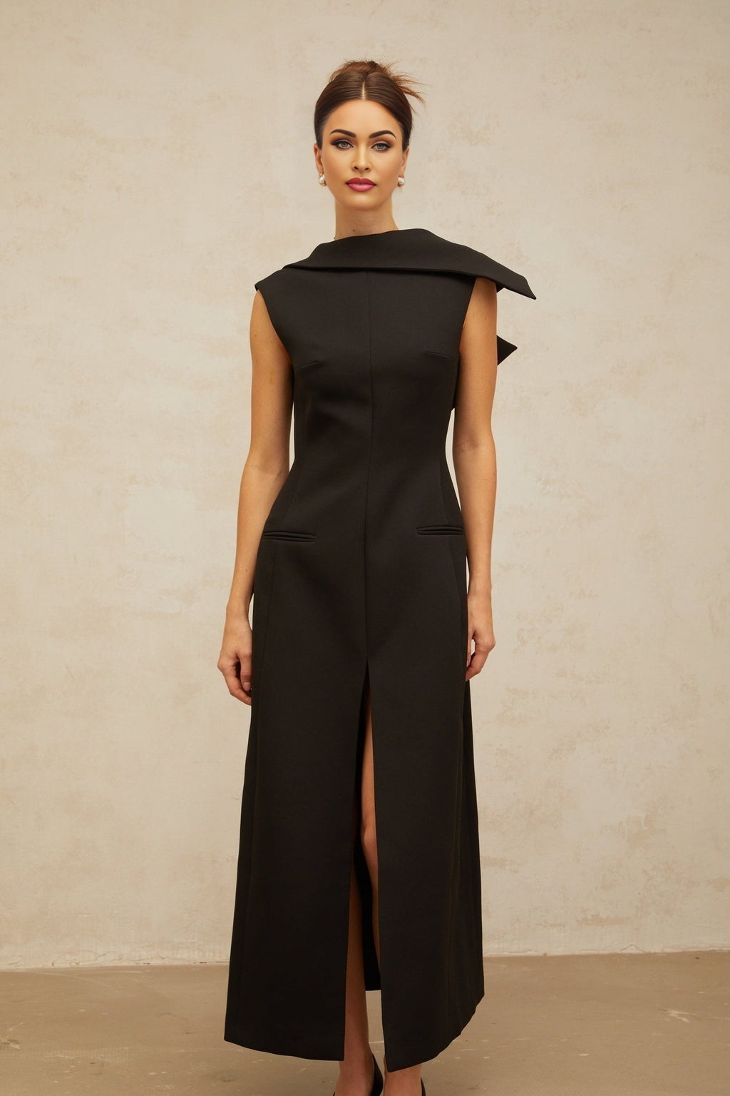 Elena Midi Dress - Deconstructed Design - Bateau Neck - Sleeveless - Open Back