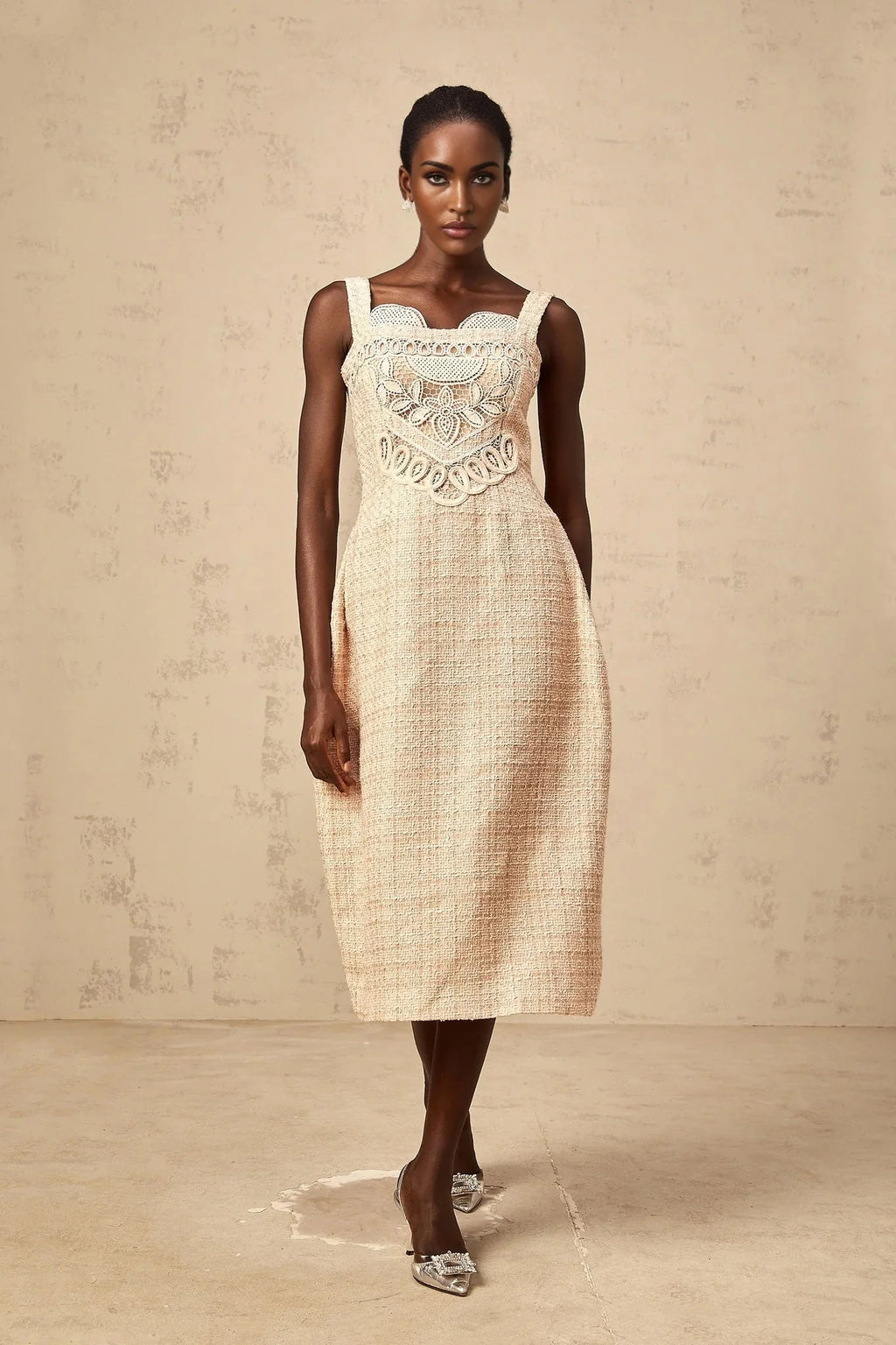 Elena Mini Dress Neutrals Interwoven Embroidery