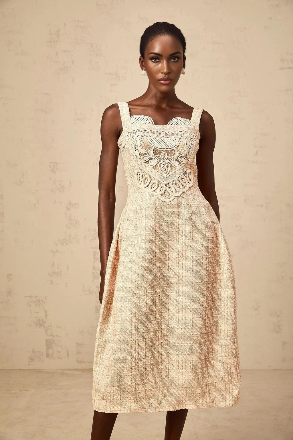 Elena Mini Dress Neutrals Interwoven Embroidery