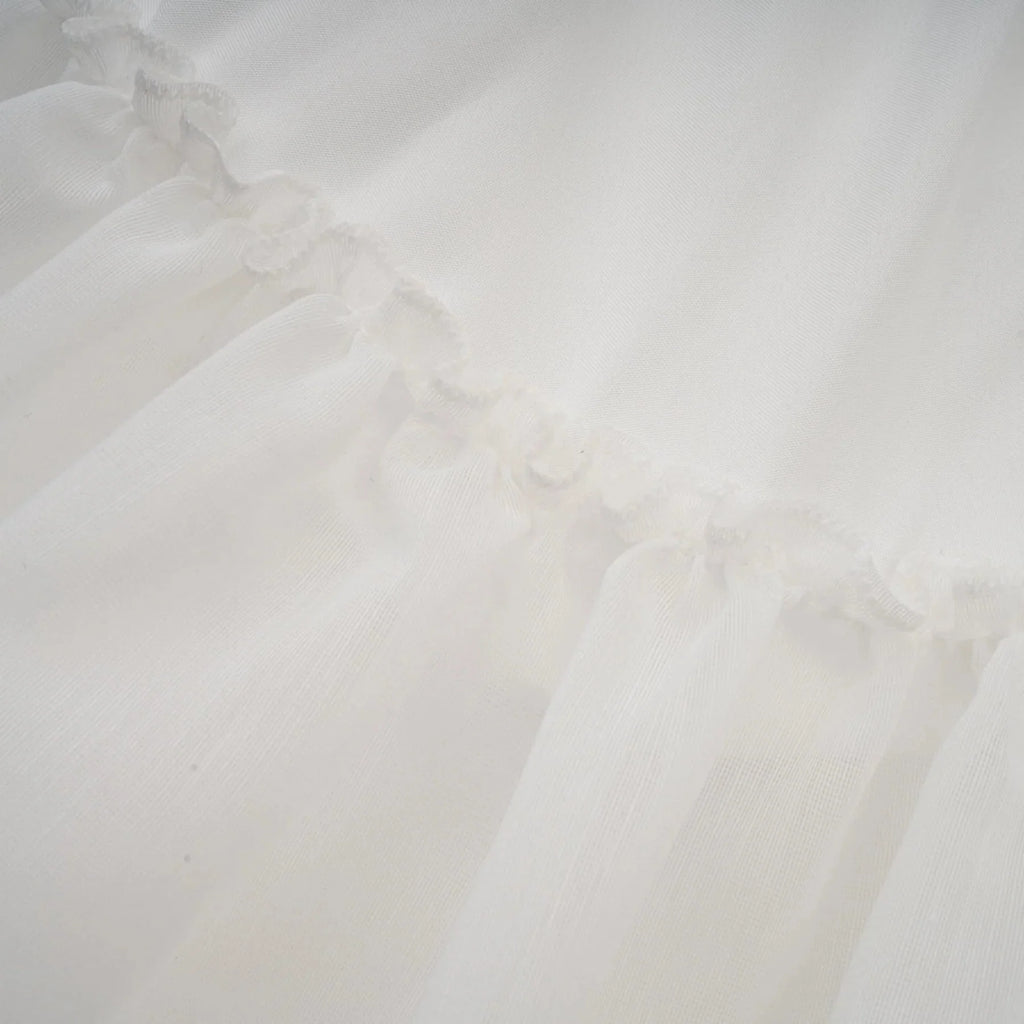 Elena Mini Dress White Guipure Lace Tiered Ruffles & Sweetheart Hem