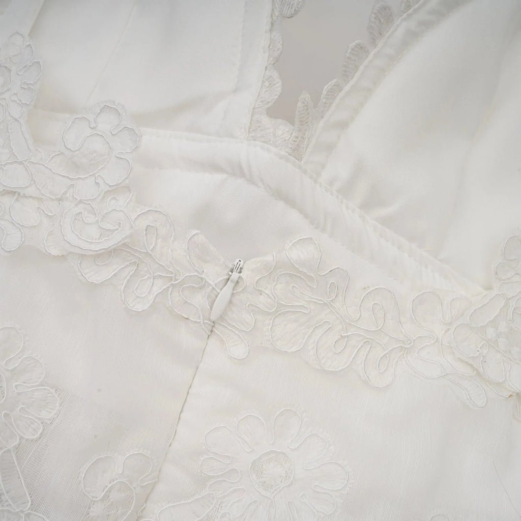 Elena Mini Dress White Guipure Lace Tiered Ruffles & Sweetheart Hem