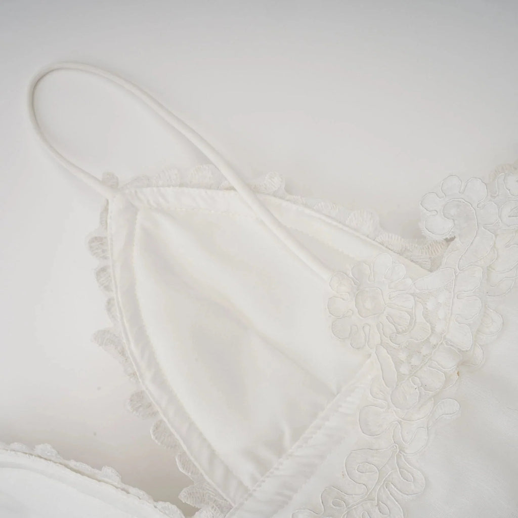 Elena Mini Dress White Guipure Lace Tiered Ruffles & Sweetheart Hem