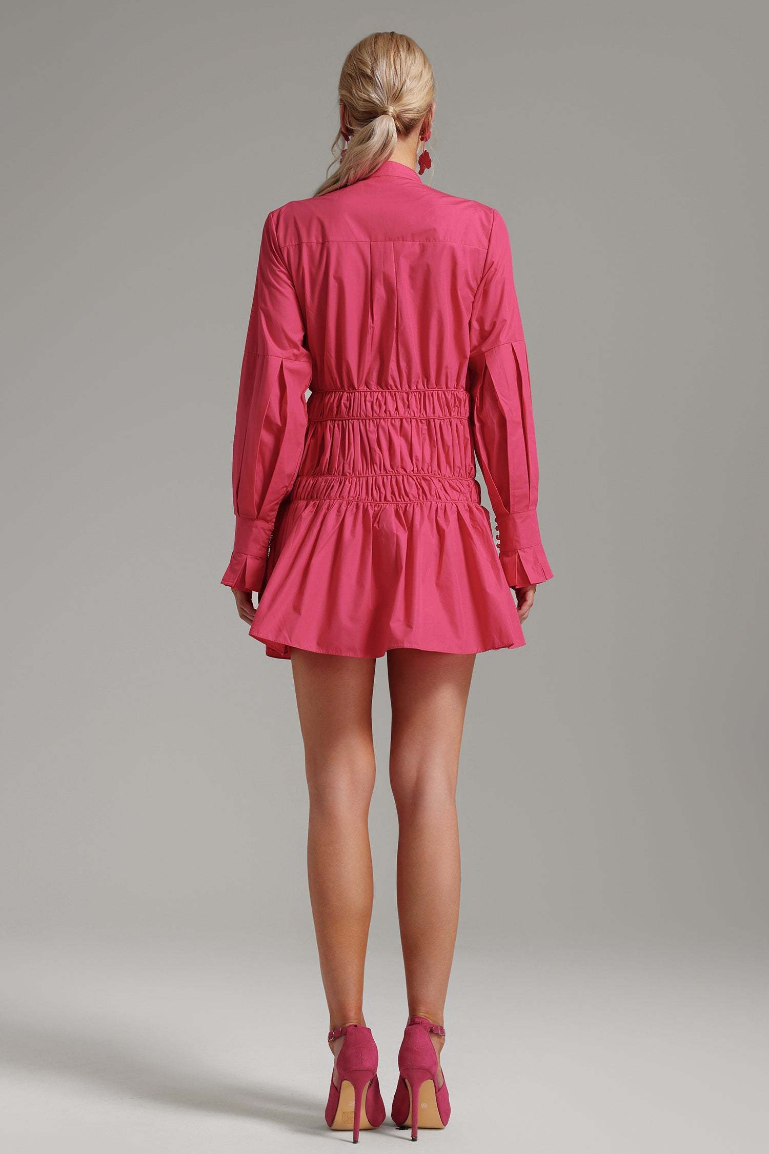 Elena Pink Shirred Waist Mini Dress