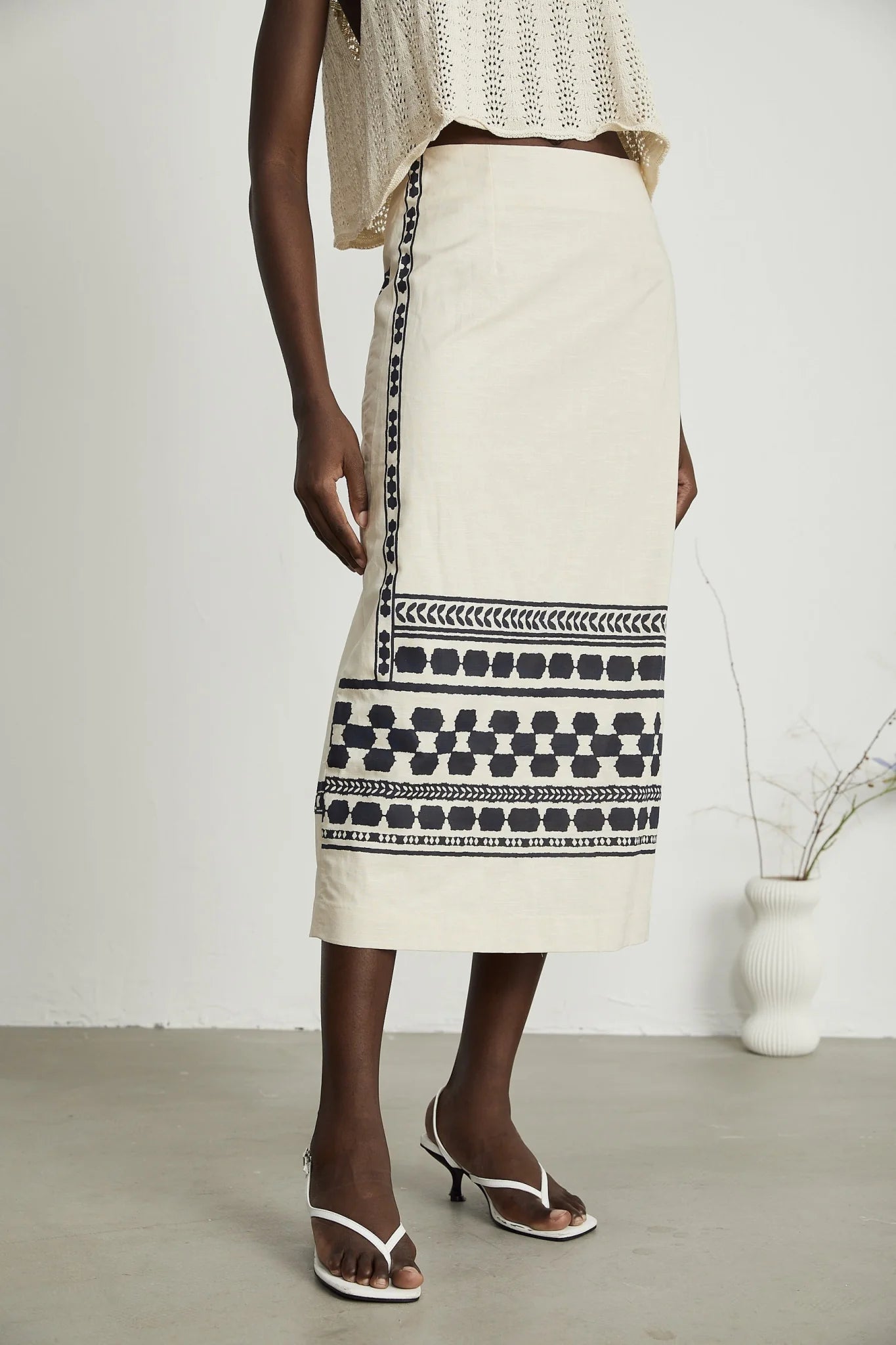 Elettra Midi Dress – Side Slit – Pattern Print – Contrast Colors
