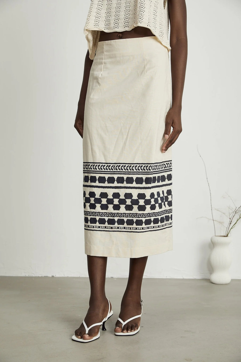 Elettra Midi Dress – Side Slit – Pattern Print – Contrast Colors