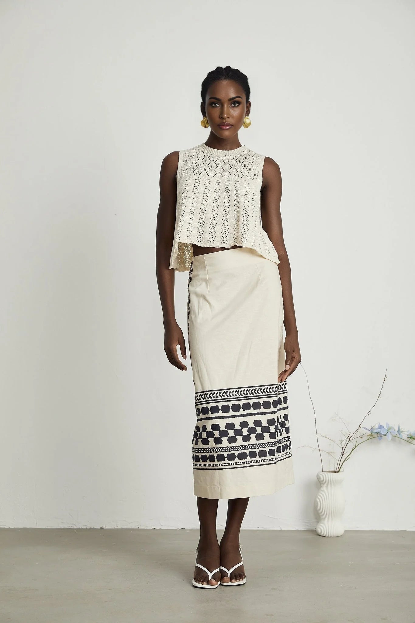 Elettra Midi Dress – Side Slit – Pattern Print – Contrast Colors