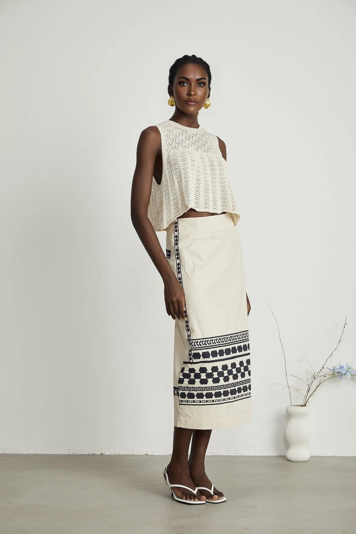 Elettra Midi Dress – Side Slit – Pattern Print – Contrast Colors