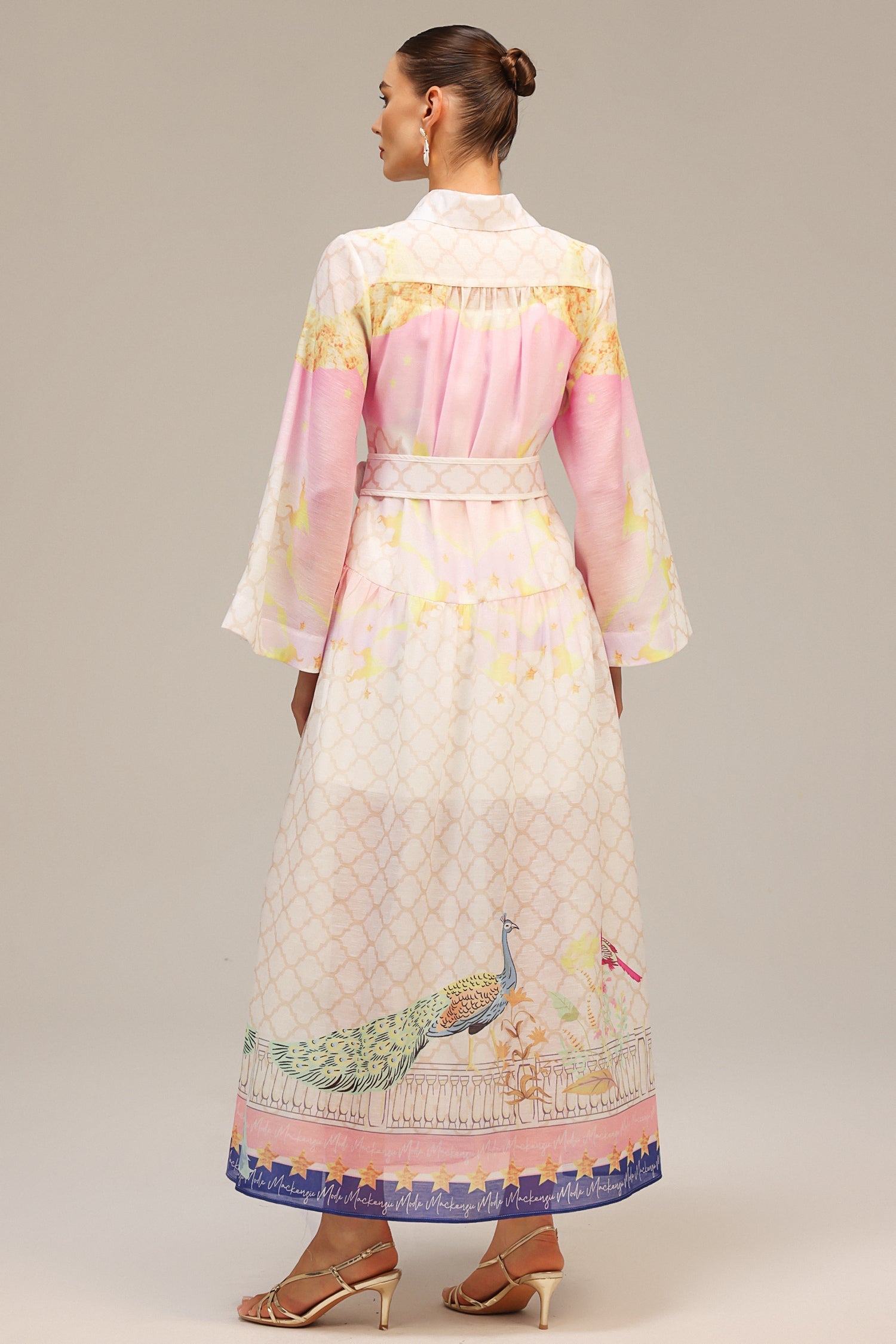 Elettra Pink Floral Maxi Dress with Belt Detail