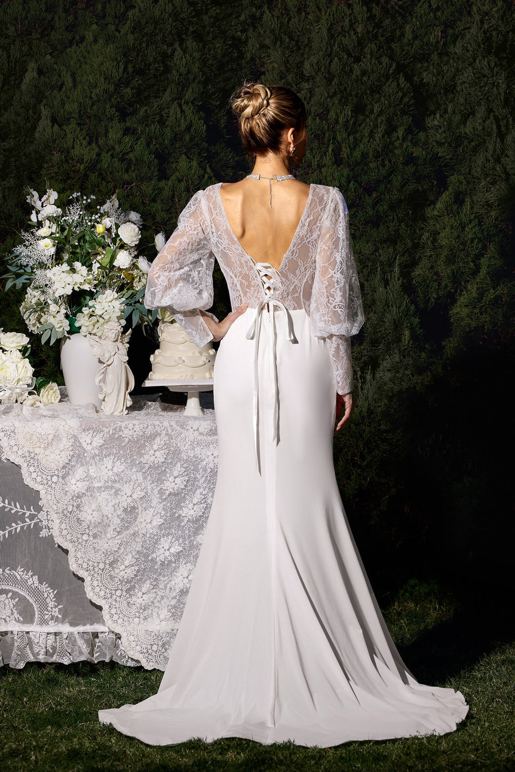 Elettra White Lace Maxi Dress Sweetheart Neckline Formal Evening Wedding