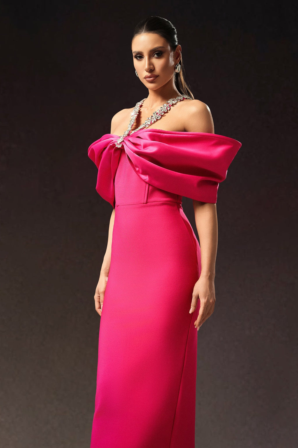 Elisa Pink Halter Neckline Bow Detail Dress