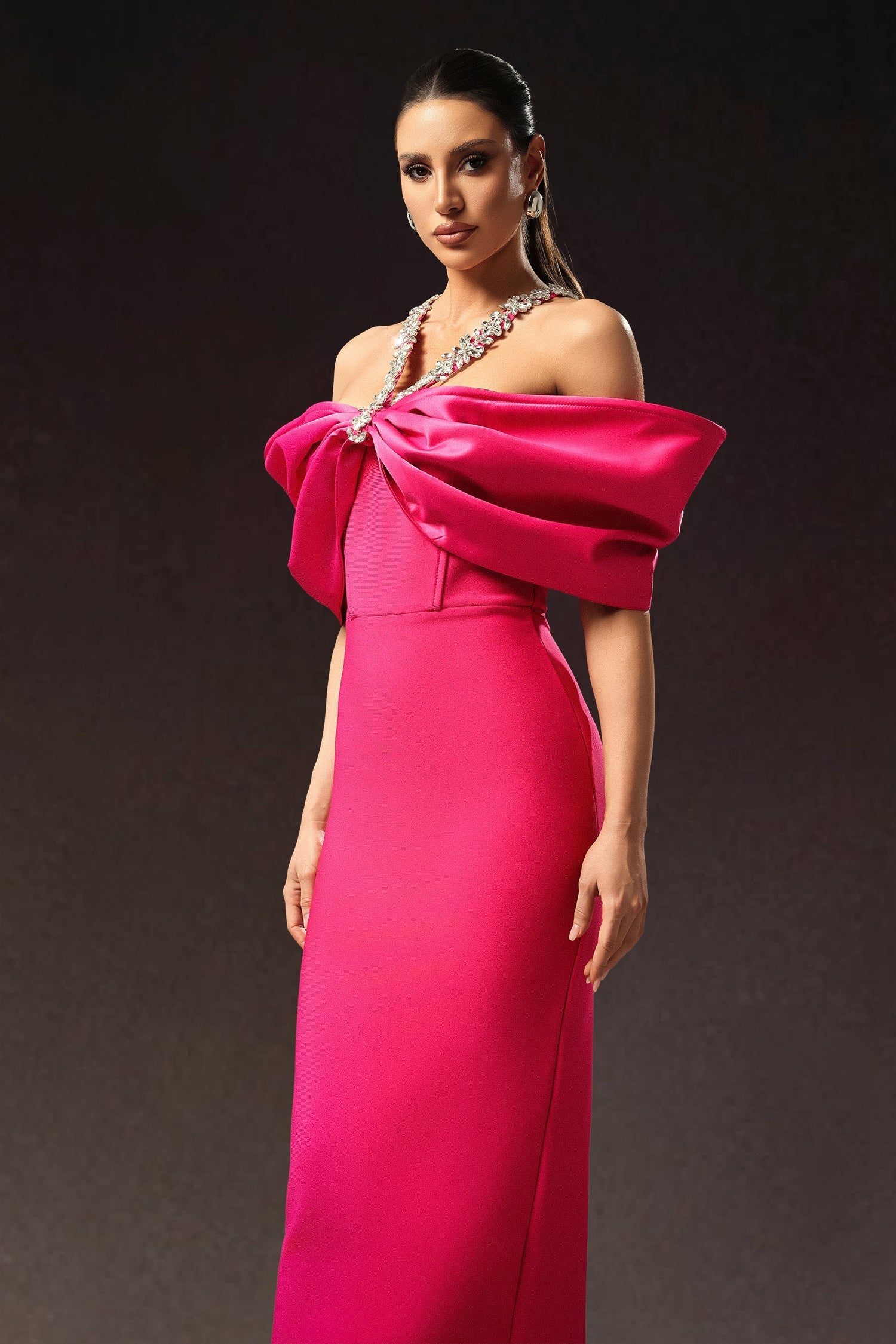 Elisa Pink Halter Neckline Bow Detail Dress