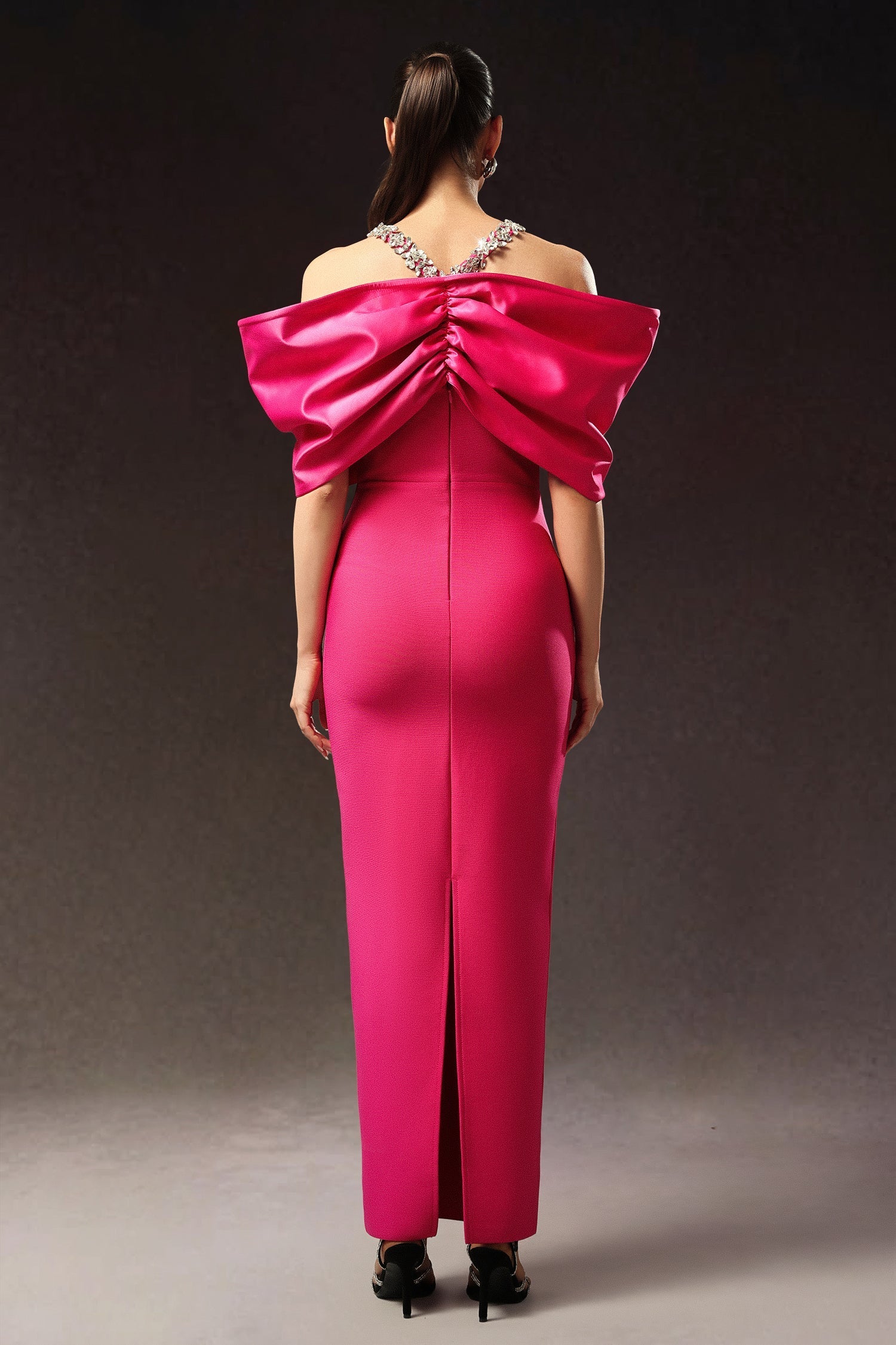 Elisa Pink Halter Neckline Bow Detail Dress for Formal Occasions and Glamorous Nights Out