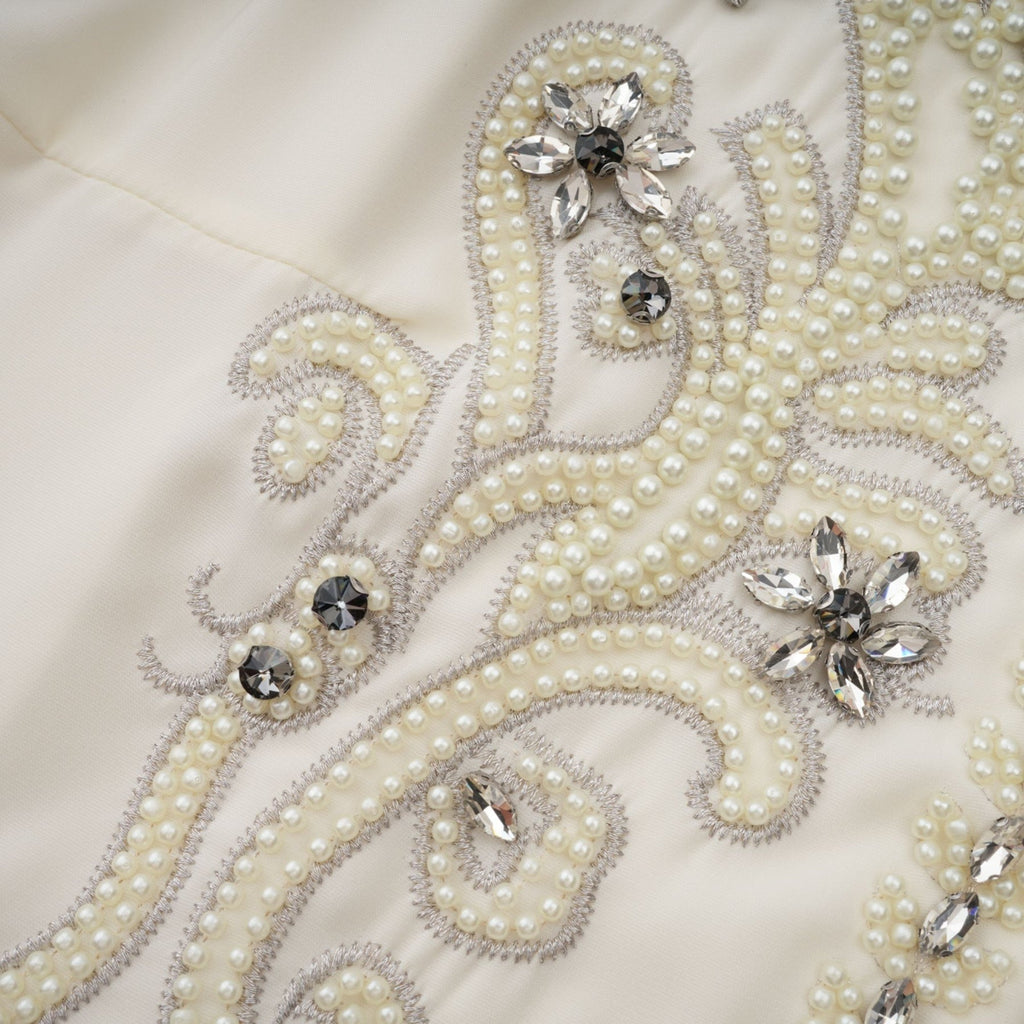 Elisabetta Jacket & Dress - Crystal & Pearl Embellished - Floral Embroidery - Front Fastening - Tie - Neck Design