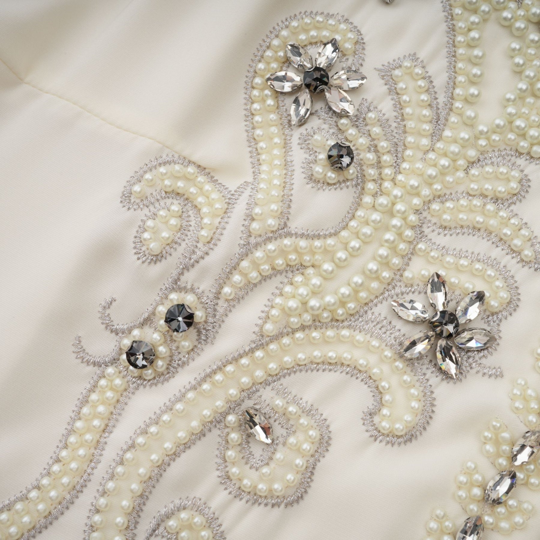 Elisabetta Jacket & Dress - Crystal & Pearl Embellished - Floral Embroidery - Front Fastening - Tie - Neck Design